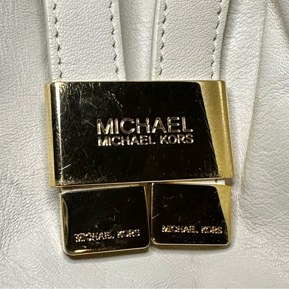 Vintage Michael Kors Ivory Leather and Gold Handbag Handbag Purse - Picture 9 of 16
